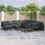 vidaXL Ensemble de canapé de jardin 11 Pièces Noir Aluminium