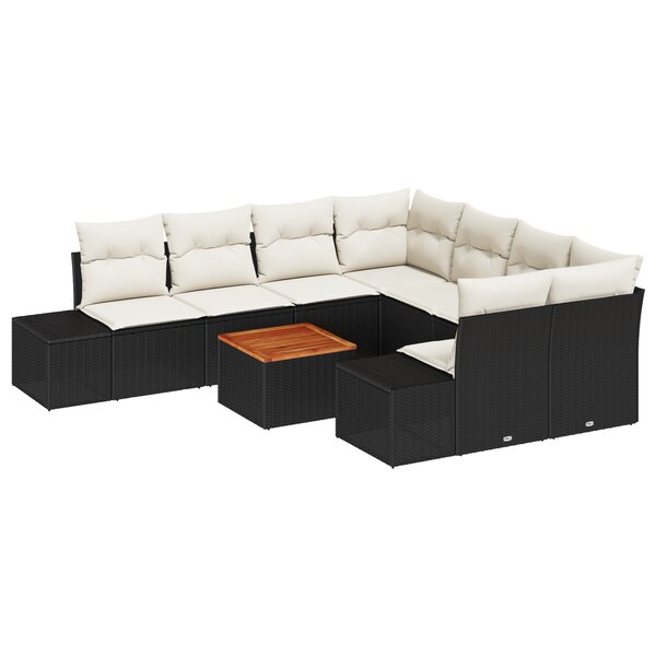 vidaXL Ensemble de canapé de jardin 9 pièces avec coussins noir poly rattan acacia
