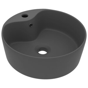 vidaXL Lavabo de luxe avec trop-plein Gris foncé mat 36x13cm Céramique