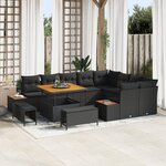 Ensemble de sofas de jardin 12 pièces avec coussins poly rattan noir et acacia