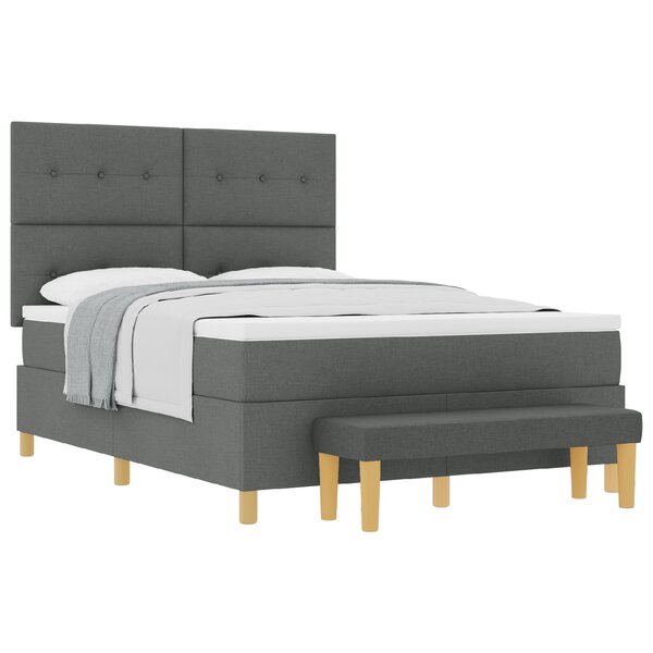 vidaXL Lit à ressort avec matelas et banc Gris foncé 140x200 cm Tissu