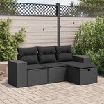 vidaXL Salon de jardin 4 Pièces avec coussins noir résine tressée