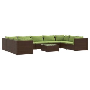 Salon de jardin meuble d'extérieur ensemble de mobilier 10 pièces avec coussins résine tressée marron 02_0015165