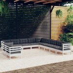 vidaXL Salon de jardin 11 Pièces avec coussins blanc bois de pin solide