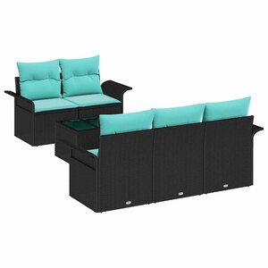 vidaXL Ensemble de canapé de jardin avec coussin 6 Pièces Noir polyrotin