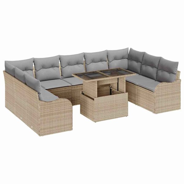 vidaXL Ensemble de canapé de jardin 10 Pièces Beige 100 x 55 x 73 cm