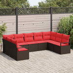 vidaXL Ensemble de canapé de jardin avec coussin 9 Pièces Marron et rouge