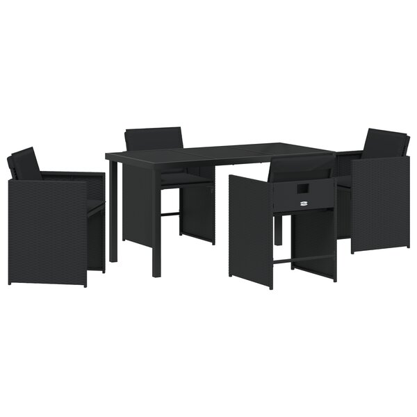 vidaXL Ensemble de salle à manger jardin 5 pièces avec coussins Noir Rotin PE