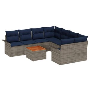 vidaXL Ensemble de canapé de jardin avec coussin 9 Pièces Gris polyrotin