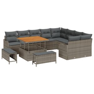 vidaXL Ensemble de sofa de jardin de 12 pièces avec coussins gris poly rotin