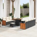 vidaXL Ensemble de canapé de jardin 10 pièces avec des coussins en poly rotin noir et en acacia.