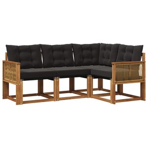 vidaXL Ensemble de canapés d'extérieur 4 pc Naturel et noir