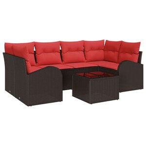 vidaXL Ensemble de canapé de jardin 7 Pièces Beige et Rouge polyrotin