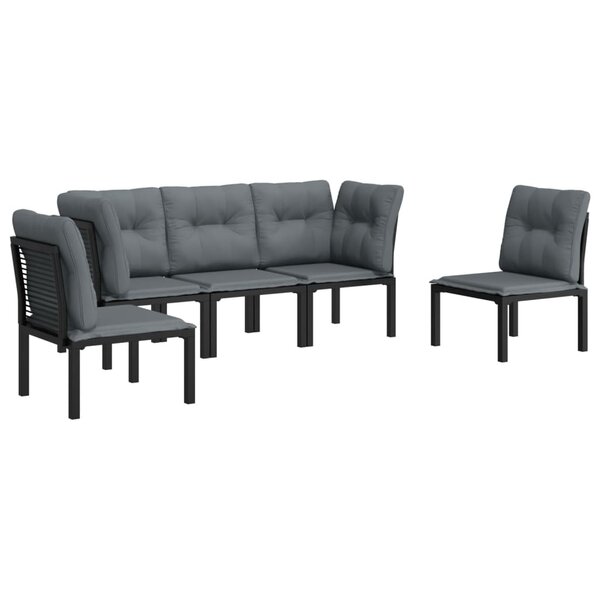 Salon de jardin meuble d'extérieur ensemble de mobilier 5 pièces résine tressée noir et gris 02_0016611
