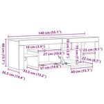 vidaXL Meuble TV avec lumières LED Gris béton 140x36 5x40 cm