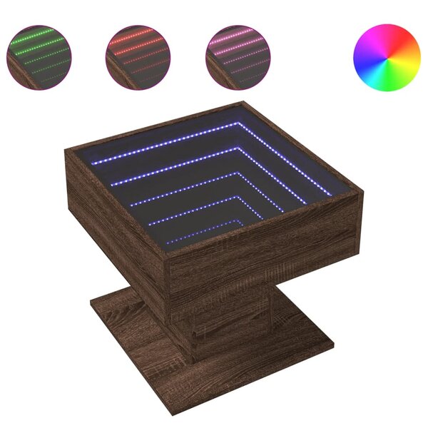 vidaXL Table basse avec LED chêne marron 50x50x45 cm bois d'ingénierie