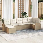 vidaXL Ensemble de canapé de jardin 7 Pièces Beige Poly rotin