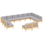 vidaXL Salon de jardin 12 Pièces avec coussins gris Bois de pin massif