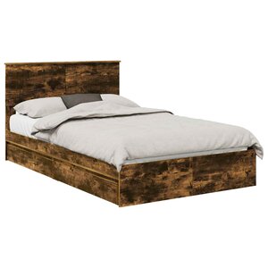 vidaXL Lit de Rangement Chêne fumé 120 x 190 cm Bois d'ingénierie