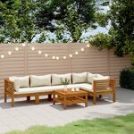 vidaXL Salon de jardin 6 Pièces avec coussin crème Bois d'acacia solide