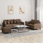 vidaXL Ensemble de canapés 3 Pièces avec coussins Marron Tissu