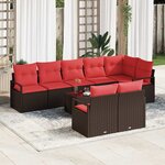 vidaXL Ensemble de canapé de jardin avec coussin 9 Pièces Marron et rouge