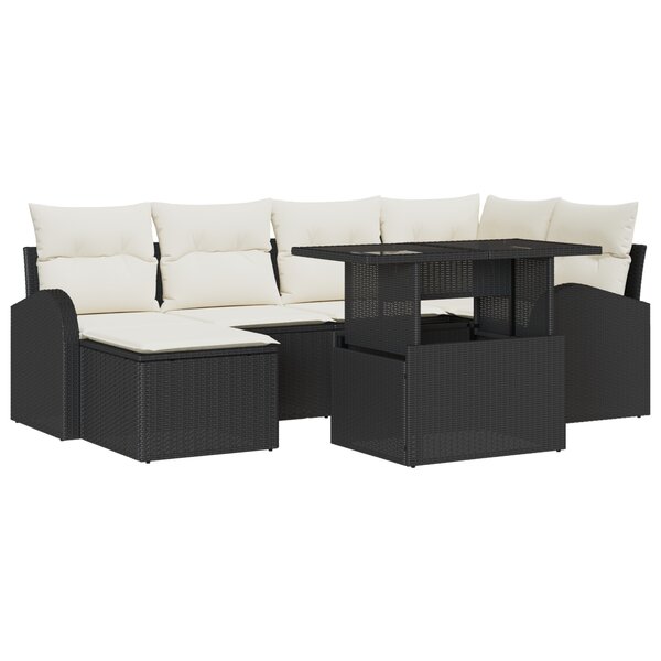 vidaXL Ensemble de canapé de jardin 7 pièces avec coussins noir poly rattan