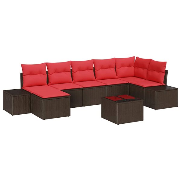 vidaXL Ensemble de canapé de jardin avec coussin 8 Pièces Marron et rouge