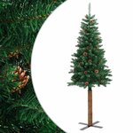 vidaXL Sapin de Noël mince avec bois véritable et cônes vert 150cm PVC