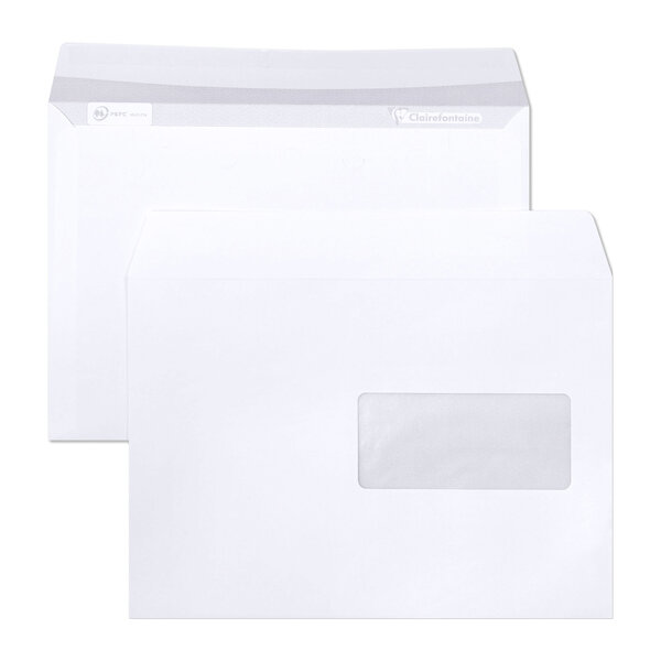 Boite de 250 enveloppes 90g c5 162x229 mm fenêtre 45x100 blanc c by clairefontaine