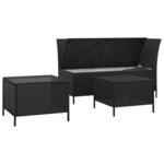 vidaXL Salon de jardin 3 Pièces avec coussins Noir Résine tressée