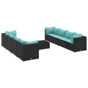 vidaXL Salon de jardin 9 Pièces avec coussins Noir Résine tressée