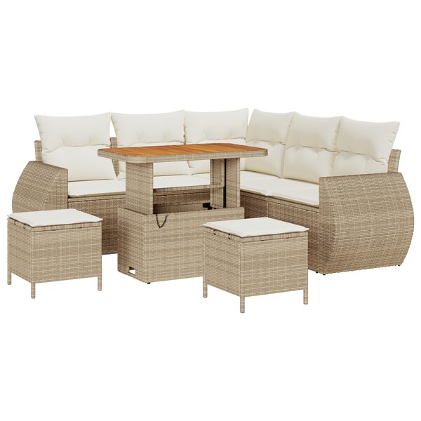 Canapé de jardin 8 pièces vidaXL avec coussins Beige Poly Rotin Acacia