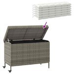 vidaXL Boîte de rangement de jardin et roues gris résine tressée