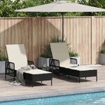 vidaXL Chaise longue avec coussin 2 Pièces Noir 35 x 35 x 32cm polyrotin
