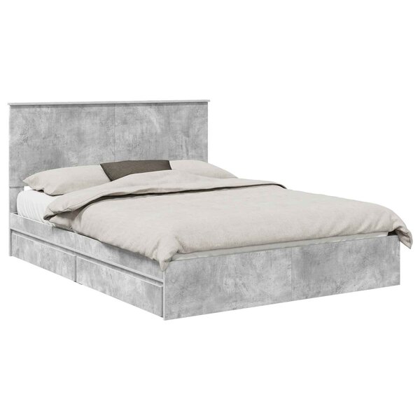 vidaXL Lit de Rangement Gris béton 150 x 200 cm Bois d'ingénierie