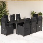 vidaXL Ensemble à manger de jardin 9Pièces coussins noir résine tressée