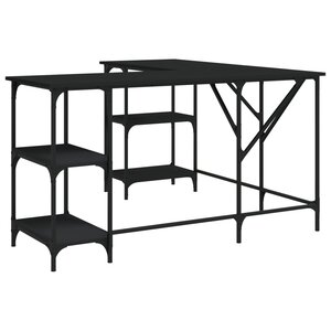 Bureau table poste de travail meuble d'ordinateur informatique étude 139 x 139 x 75 cm bois d'ingénierie noir 02_0023902