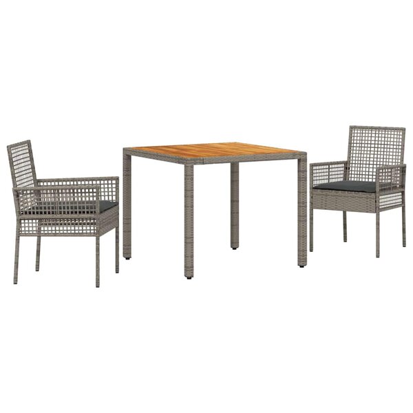 vidaXL Ensemble de jardin de 3 pièces avec coussins en rotin poly gris.