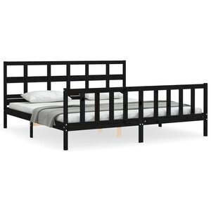 vidaXL Cadre de lit avec tête de lit noir 200x200 cm bois massif