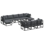 vidaXL Ensemble de canapé de jardin avec coussin 11 Pièces Noir Aluminium