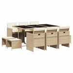 vidaXL Ensemble à manger de jardin et coussins 11 Pièces beige poly rotin
