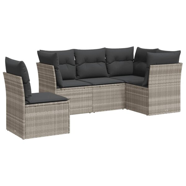 vidaXL Salon de jardin 5 Pièces avec coussins gris clair résine tressée