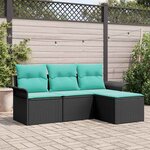 vidaXL Ensemble de canapé de jardin avec coussin 4 Pièces Noir polyrotin