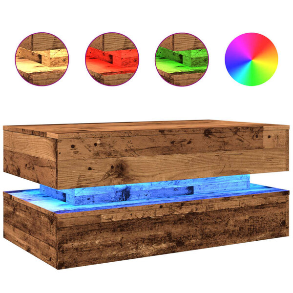 vidaXL Table basse avec lumières LED vieux bois 90x50x40 cm