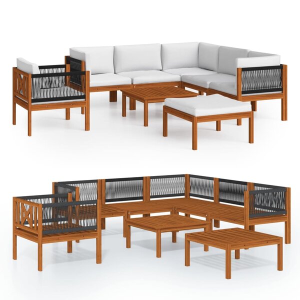 vidaXL Salon de jardin 8 pièces avec coussins  bois d'acacia crème et corde