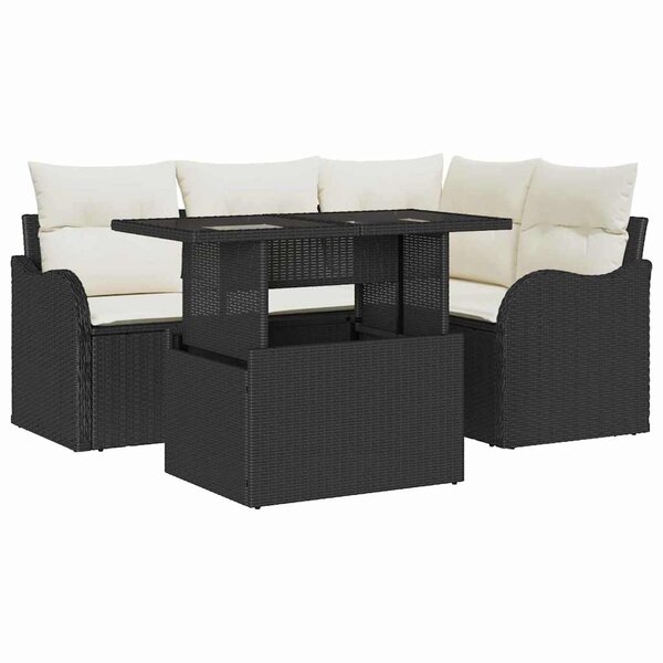 vidaXL Ensemble de canapé de jardin 5 Pièces Noir Poly Rattan