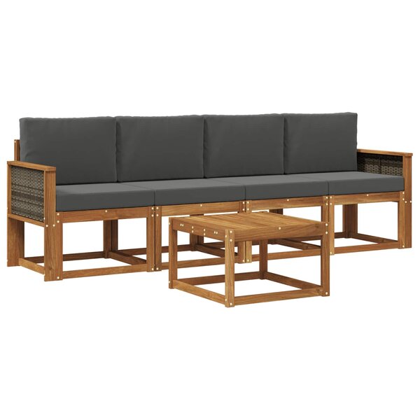 vidaXL Ensemble de canapés d'extérieur 4 Pièces Naturel et Anthracite