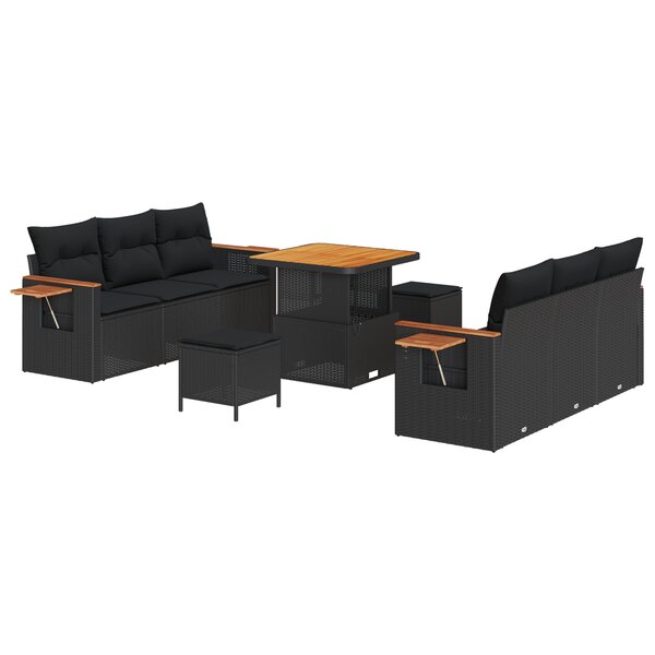 Ensemble de canapé de jardin de 9 pièces avec coussins  osier poly noir