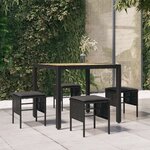 vidaXL Repose-pieds de jardin et coussins lot de 4 Noir Résine tressée